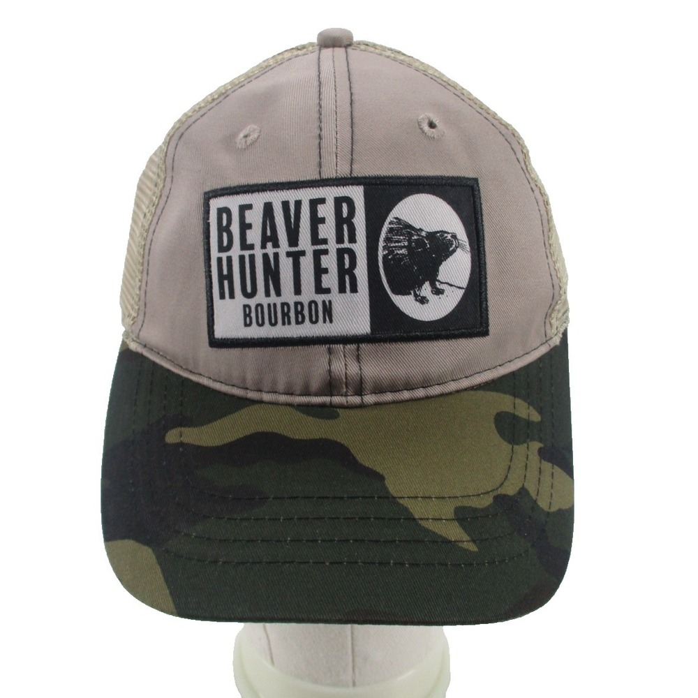 Beaver Hunter Bourbon-Whiskey Camo Patch Meshback Strap back Trucker Hat Cap NEW